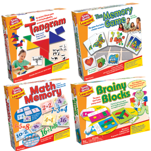 Learning And Memory Games Bundle - Tangram & Math Lotto & Brainy Blocks & The Memory Game